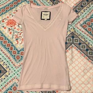 Pink medium Abercrombie kids ribbed v-neck t-shirt